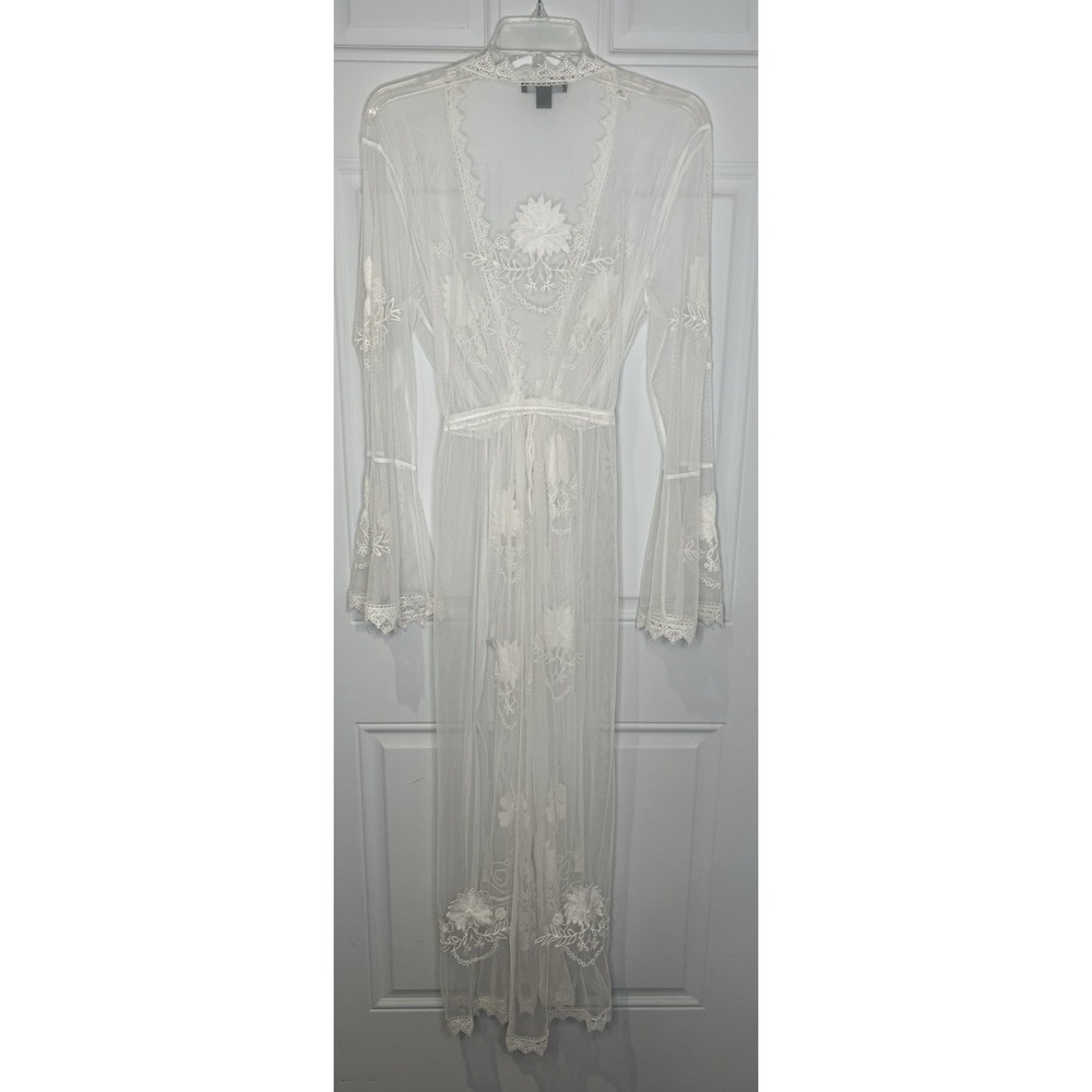 Primark Women's Large Long White Embroidered Lace Sheer Kimono Robe Swim Coverup - Picture 15 of 15